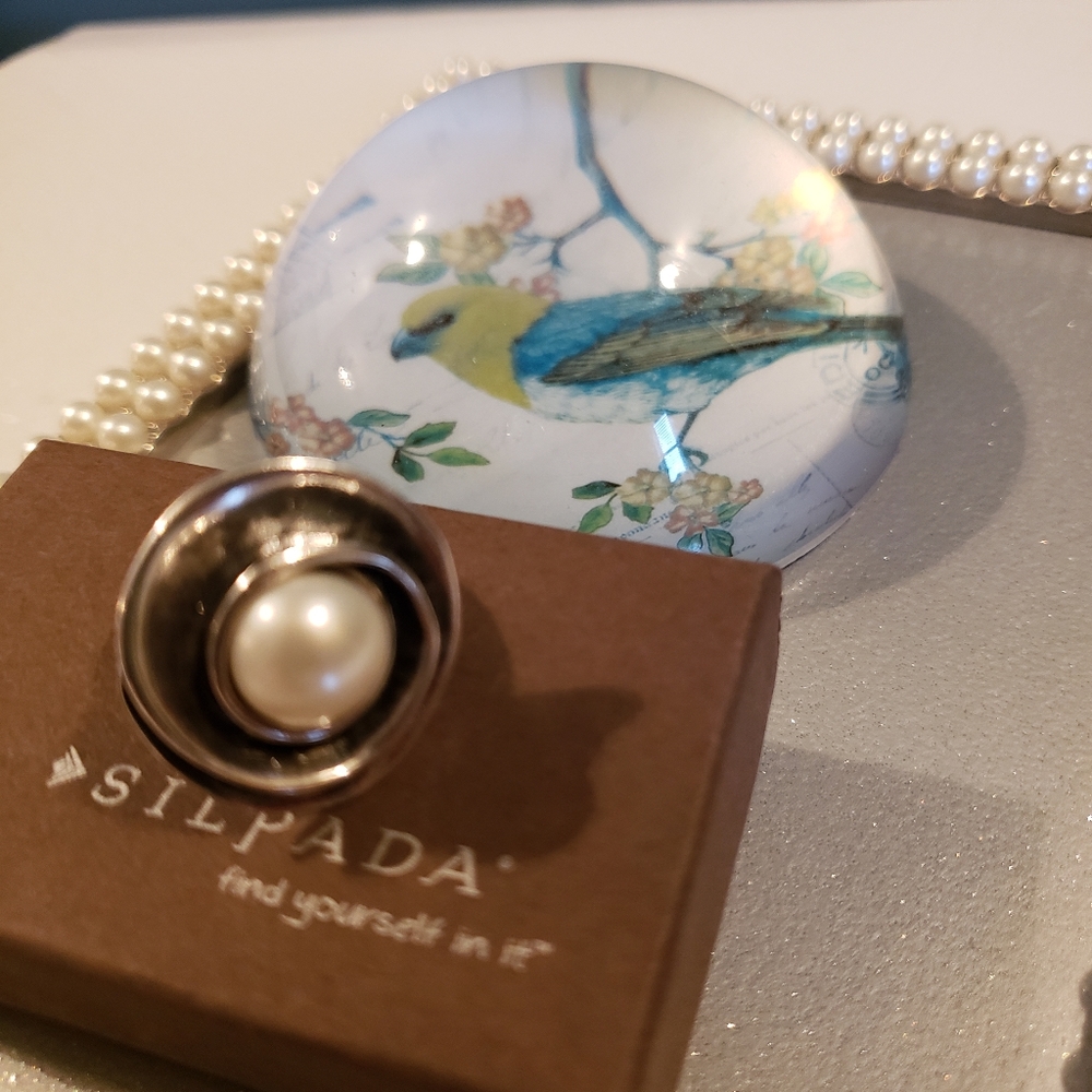 SILPADA RARE RETIRED Sterling Silver 925 "Lily Pearl" Ring Sz 7 R2121
